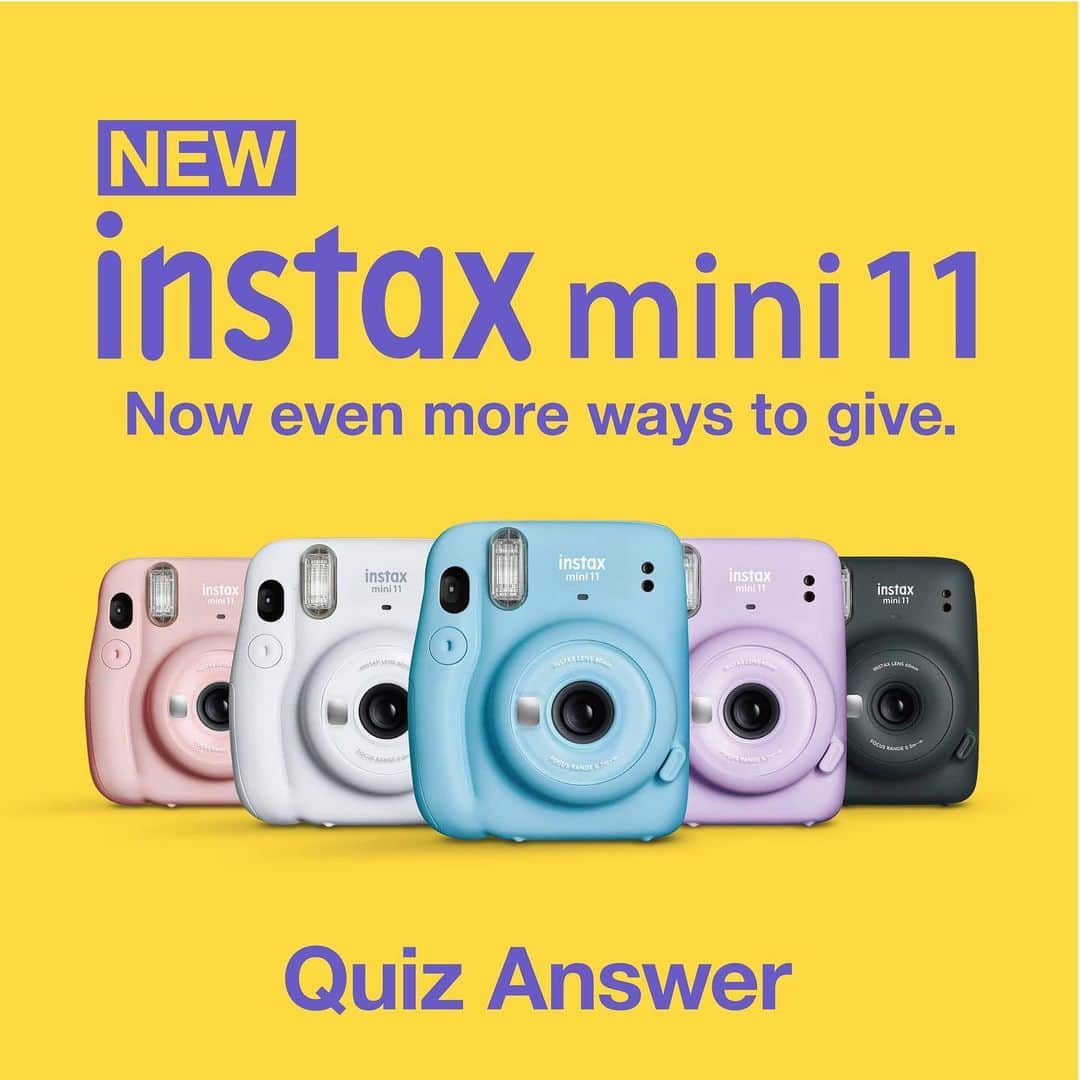 Fujifilm Instax North Americaさんのインスタグラム写真 - (Fujifilm Instax North AmericaInstagram)「Introducing the ✨Instax #mini11!✨ You now have more ways to give, with clearer than ever photos thanks to AUTO EXPOSURE!  Did you guess correctly and fill out the form?  11 lucky winners will be notified by email within the week to receive the newest camera from INSTAX! #newinstax #instaxmini2020 #instaxmini11 #dontjusttakegive」2月27日 2時04分 - fujifilm_instax_northamerica
