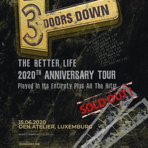 3 Doors Downのインスタグラム：「First sellout of #TheBetterLife2020 European tour! Be sure to get your tickets to the rest of our European shows now. Link in bio.」