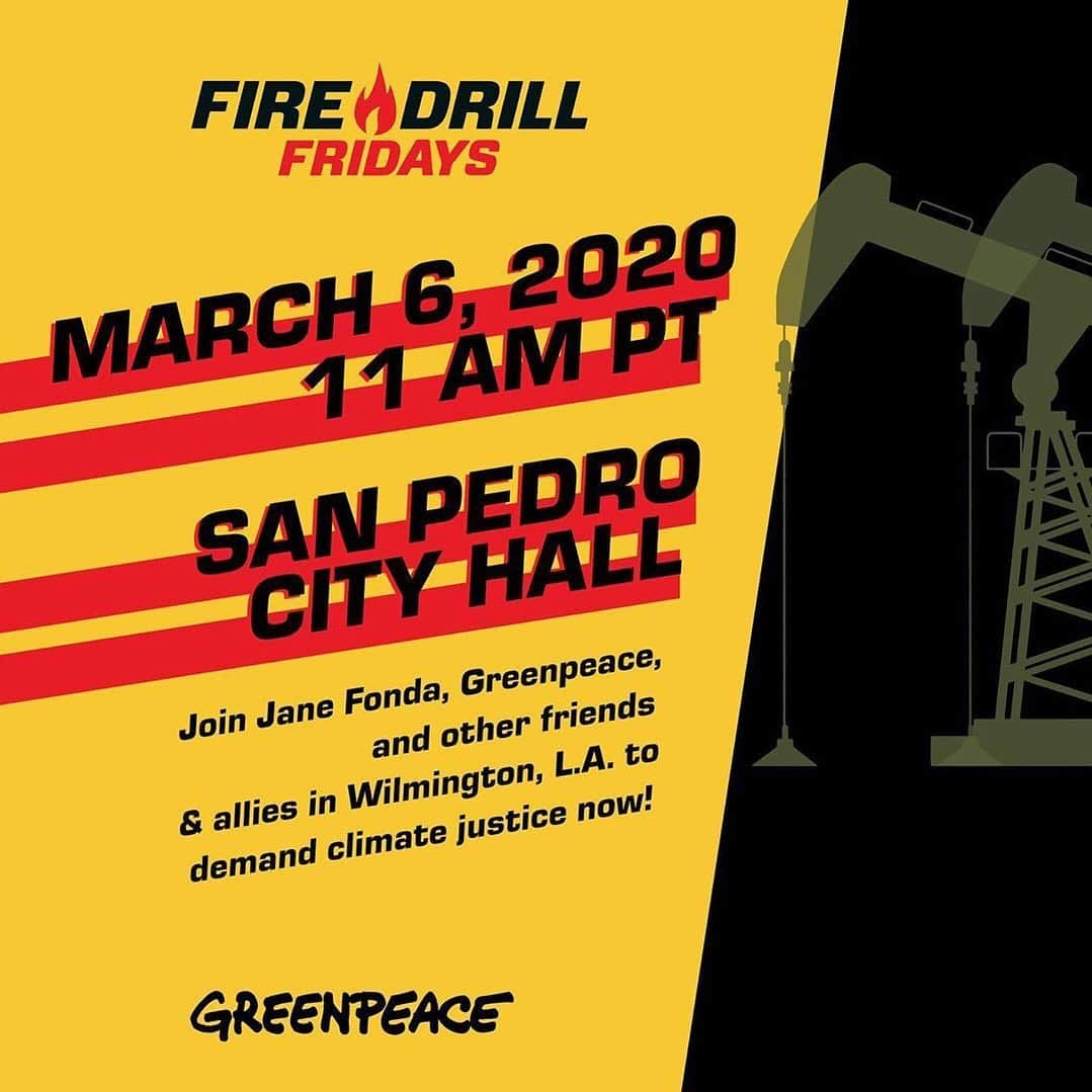 ジェーン・フォンダさんのインスタグラム写真 - (ジェーン・フォンダInstagram)「Posted @withregram • @firedrillfriday Hey California! Join @JaneFonda and #FireDrillFriday 🔥 friends 11am-12pm on March 6th at San Pedro City Hall (638 S. Beacon Street) as we demand a just transition off of fossil fuels, a Green New Deal, 2500 foot setbacks, and #NoNewFossilFuels! The event is being hosted by @GreenpeaceUSA, Communities for a Better Environment, and @stand_losangeles. Link in bio. #LastChanceAlliance」2月27日 4時12分 - janefonda