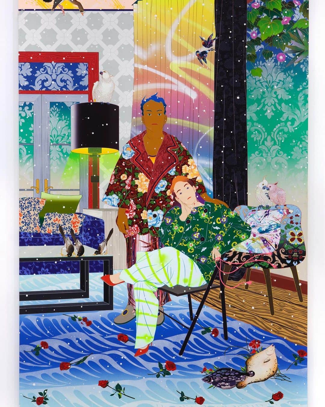 松山智一のインスタグラム：「“ La Vie en Rose and Blind Date”, 2018. Acrylic on Canvas」