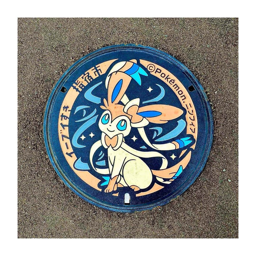 樋口楓のインスタグラム：「ニンフィア@指宿市 マンホール見てきたよ！聖地巡礼！ #pokemonday  #ポケモンの日　 #ブイズ使いのカエデ #ニンフィア #フェアリースキン  #ダイフェアリー #nymphia  #glacia  #leafia  #blacky #eifie  #booster  #thunders #showers  #eievui」