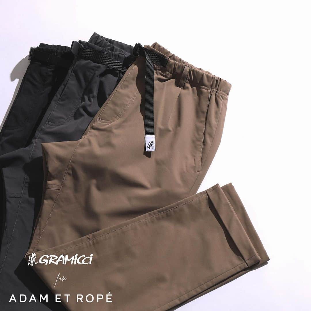のインスタグラム：「Gramicci for  ADAM ET ROPÉ ﻿ 2.28 FRI. RELEASE﻿ ﻿ 2月28日(金)より、グラミチ別注モデルから2020SPRING / SUMMER第二弾が登場！﻿ ﻿ 今回は、防風性や撥水性能などを備えた機能素材「SOLOTEX」を使用したチノスラックスに別注。﻿ クロップド丈に近いすっきりとした丈感・ダブルの仕上げと、綺麗なシルエットも相まり合わせやすい万能なモデルに仕上がりました。﻿ ﻿ ￥12,800+tax﻿ ﻿ @adametrope﻿ @gramicci_jp﻿ @gramicci﻿ #adametrope #gramicci #exclusive #solotex」