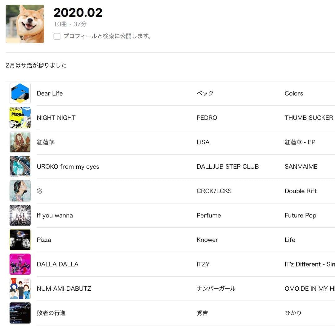 知のインスタグラム：「#playlist  2020.02」