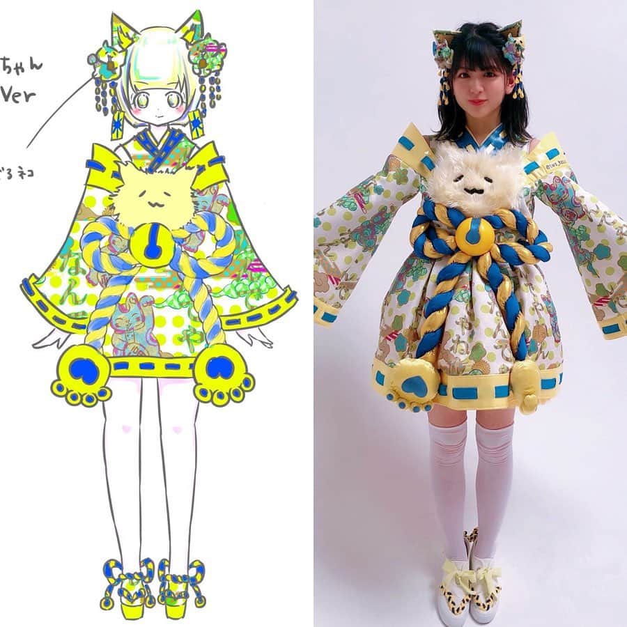 木村優のインスタグラム：「I designed a super KAWII idol costume😘🌈🌈Boba tea drinking cat😘😘😘﻿ ﻿ ﻿ タピオカ飲んでる猫の衣装😂💕💕﻿ ﻿ 制作さんがモノホンのタピオカパーツを探してきてくれてタピ猫に持たせてくださいました🤣﻿ めちゃ可愛いよな🥺﻿ ﻿ ﻿ #わーすた 新衣装﻿ #坂元葉月 ちゃんバージョン﻿ ﻿ #KIMURAU #木村優﻿ #Art #KAWAII #idol #イラスト」