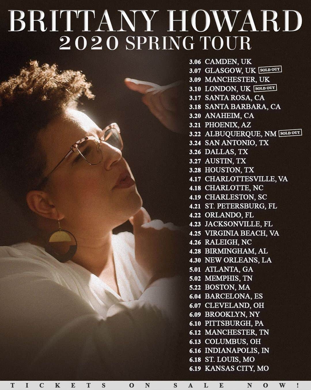 アラバマ・シェイクスのインスタグラム：「Brittany Howard’s (@blackfootwhitefoot) spring tour is just a few weeks away! Tickets and more info at brittanyhoward.com/tour」