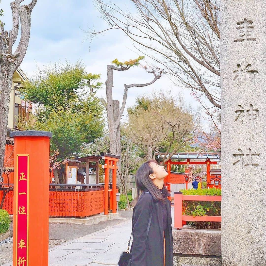 筒井萌子のインスタグラム：「* 芸能神社⛩で有名な車折神社◡̈⋆ お仕事のお願いをして御守も買えました♪ 映画の撮影で京都に行ったときに一度 寄ったことがあったんたけど夕方までで 参拝出来なかったんだよね🥺 リベンジ果たせたꪔ̤̮ ・ 素敵なお仕事に沢山出会えますように✨ ・ 舞台『女医レイカ』チケット販売中‼️ メインキャスト看護師・白鳥清美役👩🏼‍⚕️ 2020年3月5日(木)〜8日(日) 池袋シアターグリーン BASE THEATER チケットはプロフィールページからお買い求め頂けます◡̈♥︎ お会いできるのを楽しみにしています♪♪ ・ #FRENCHPOUNDHOUSE #世界一のショートケーキ #ショートケーキ ＃ケーキ#モンブラン #稽古 #舞台 #筒井萌子 #女優 #モデル  #女医レイカ」