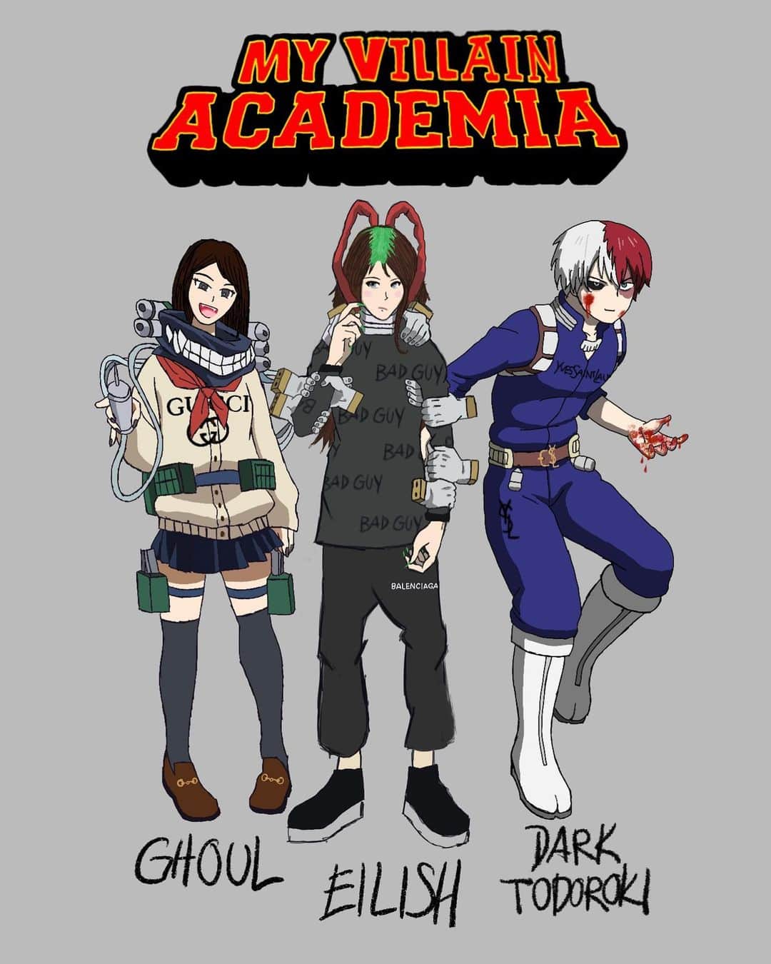 Emily Meiさんのインスタグラム写真 - (Emily MeiInstagram)「Drew this the other day🔪 imagine this- My Hero Academia (but dark) with me, @billieeilish & todoroki as main characters attending Villain High School 😈 pls excuse my shaky ass lines lol i don’t have steady hands obv.」2月29日 10時45分 - emily.ghoul