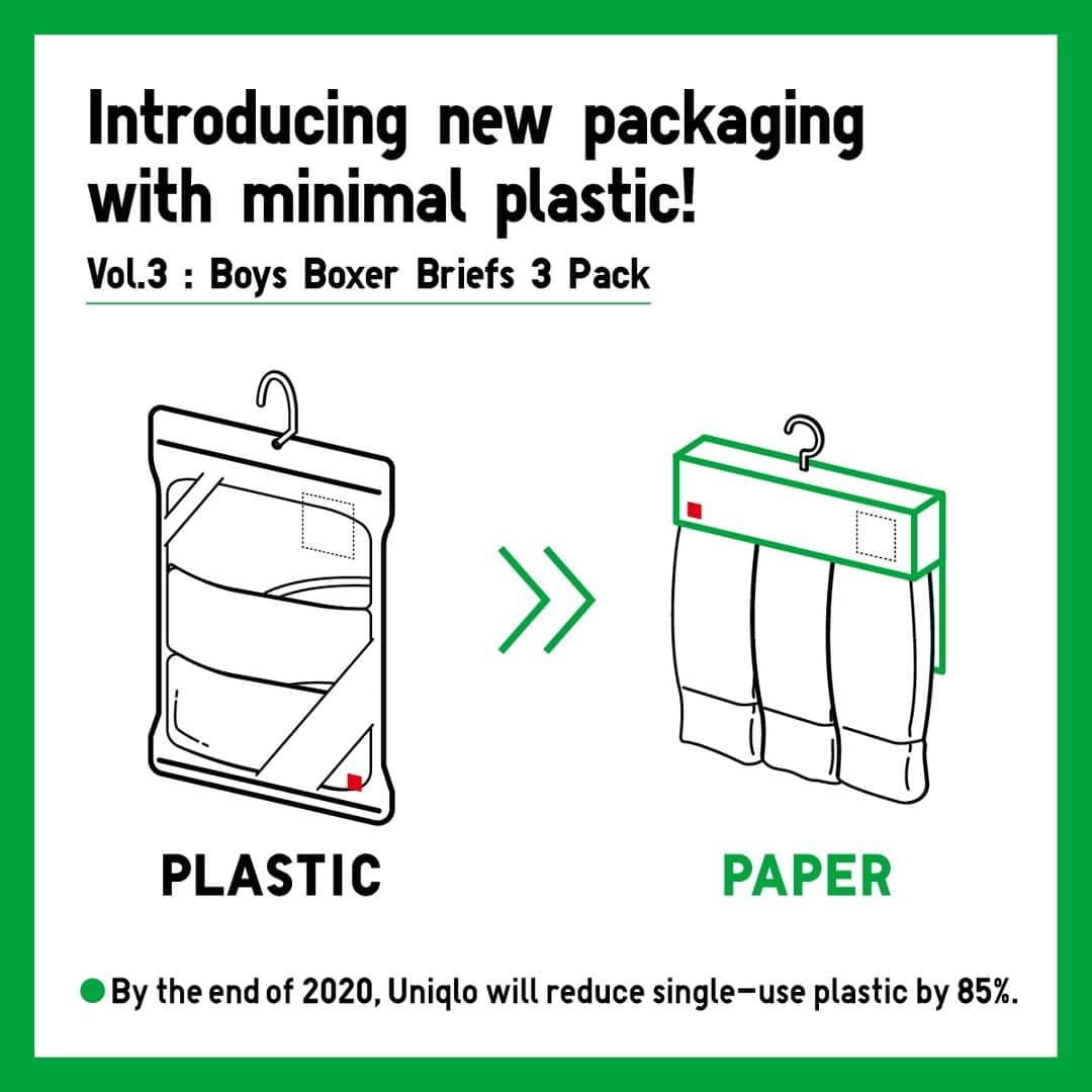 ユニクロさんのインスタグラム写真 - (ユニクロInstagram)「Check out a sustainable change in the kids section! #Boxerbriefs 3 Pack will be sold with minimal plastic packaging. Making changes to our packaging is part of our goal to reduce our single-use plastic by 85% by the end of 2020. #plasticreduction #uniqlosustainability #sustainability #UNIQLO #LifeWear」2月29日 12時00分 - uniqlo