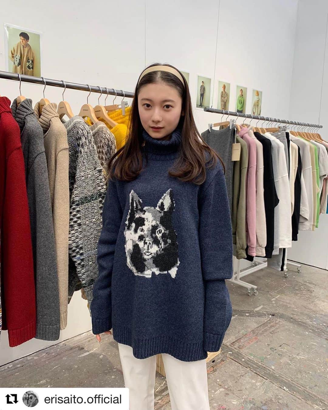 のインスタグラム：「merci  #Repost @erisaito.official with @get_repost ・・・ @naissance_official @windandsea_wear の展示会にお邪魔してきました！ 全部全部素敵でした〜っ 特にこのわんちゃんニットが可愛くて、、、♡ 他にもオーダーしたので届くの楽しみです☺️☺️❣️ 熊谷さんありがとうございました＾＾」