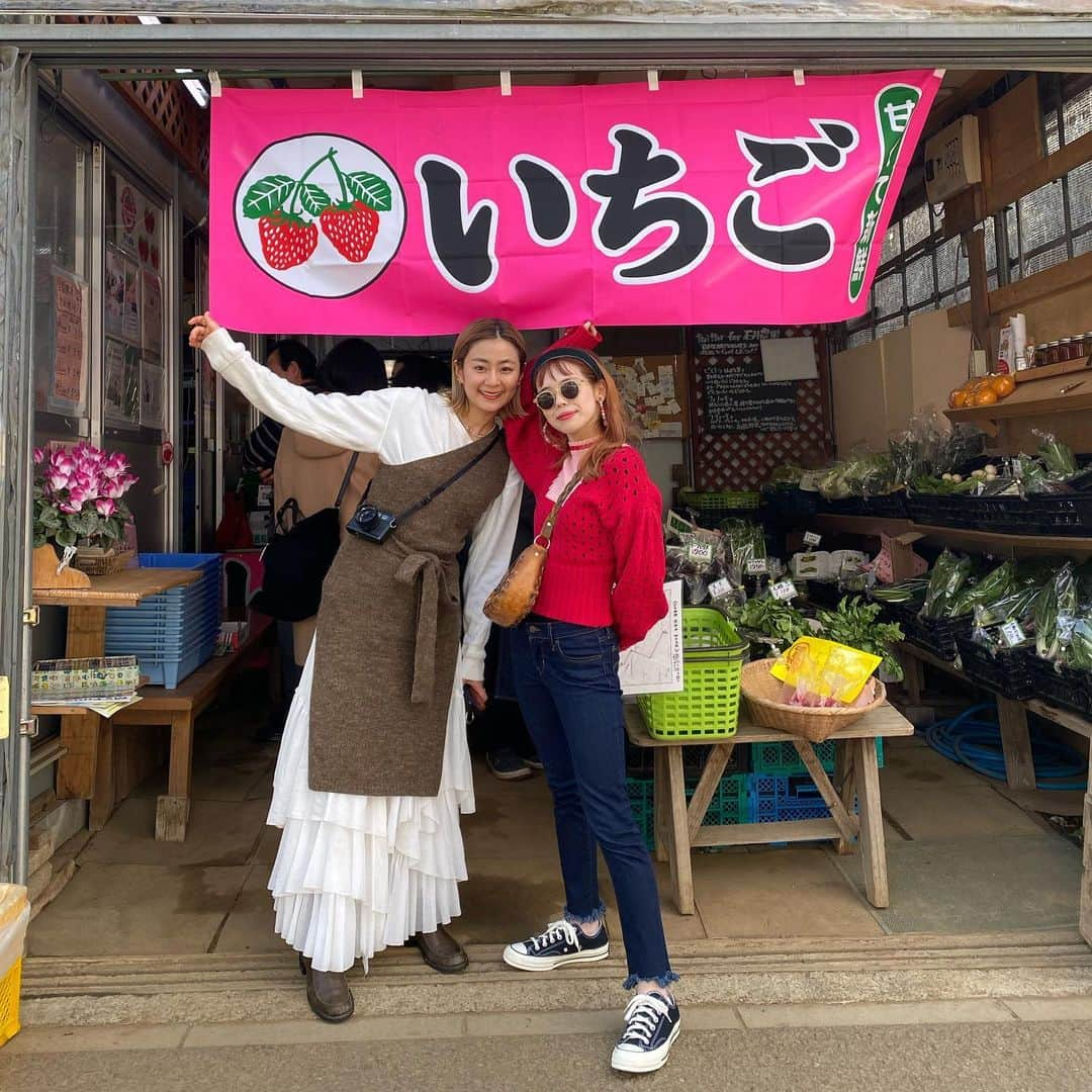 瀬戸あゆみさんのインスタグラム写真 - (瀬戸あゆみInstagram)「🍓🍓🍓﻿ いちご狩り日和。﻿ ﻿ 当たり前のように、苺を意識したコーディネートで来ちゃうよねぇ。🍓﻿ ﻿ earring_ #dearsisterhood × #liquem ﻿ hair band_ #casselini ﻿ knit_ #lillilly ﻿ pants_ #levis ﻿ shoes_ #popcornkicks #ct70﻿ ﻿ #ayumi_outfit #🍓」2月29日 22時40分 - setoayumi