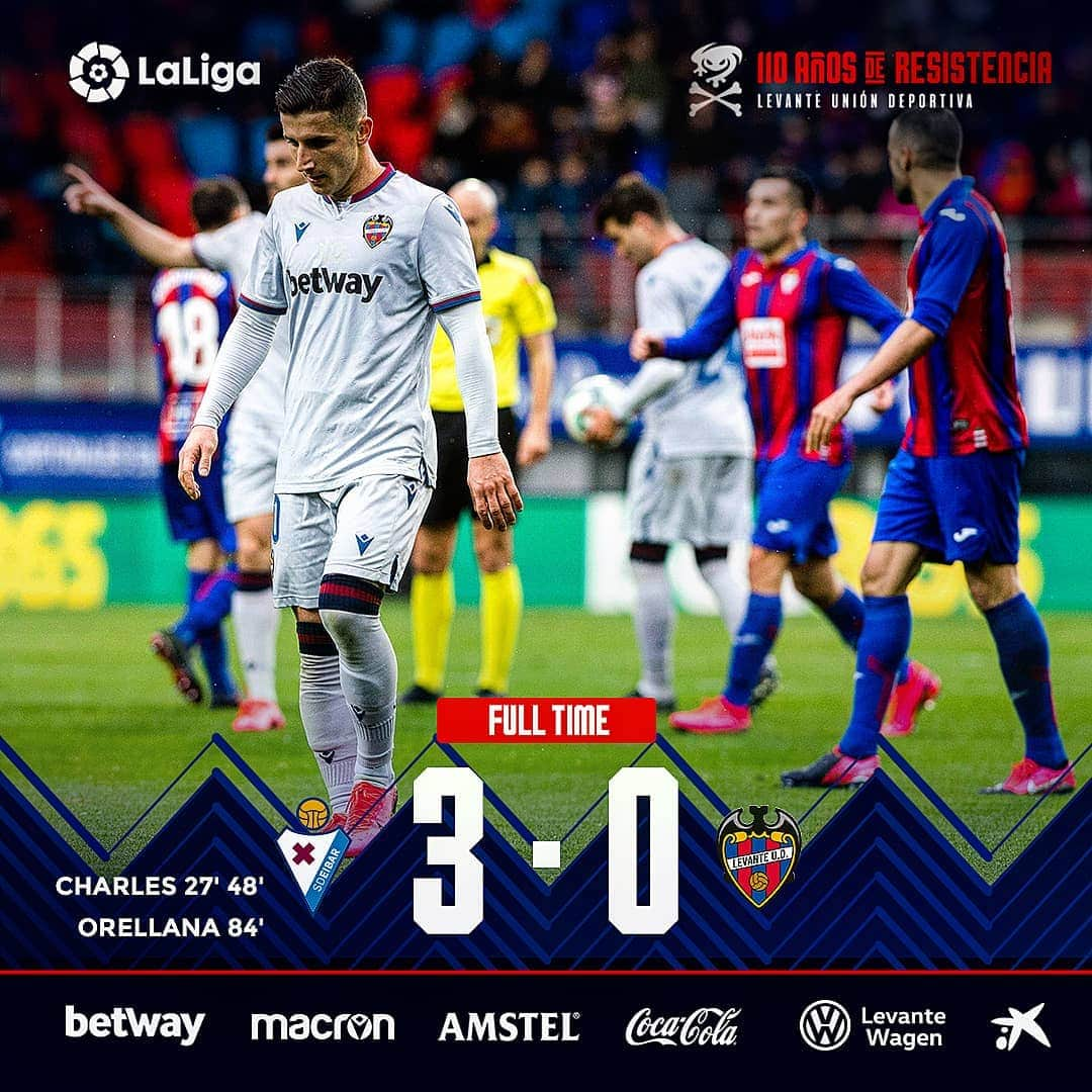 レバンテUDさんのインスタグラム写真 - (レバンテUDInstagram)「FINAL | SD Eibar 3-0 Levante UD  #EibarLevante #110AñosDeResistencia --- @betway_es @macron @amstel_es @cocacola_esp @levantewagenvw @caixabank」2月29日 22時53分 - levanteud