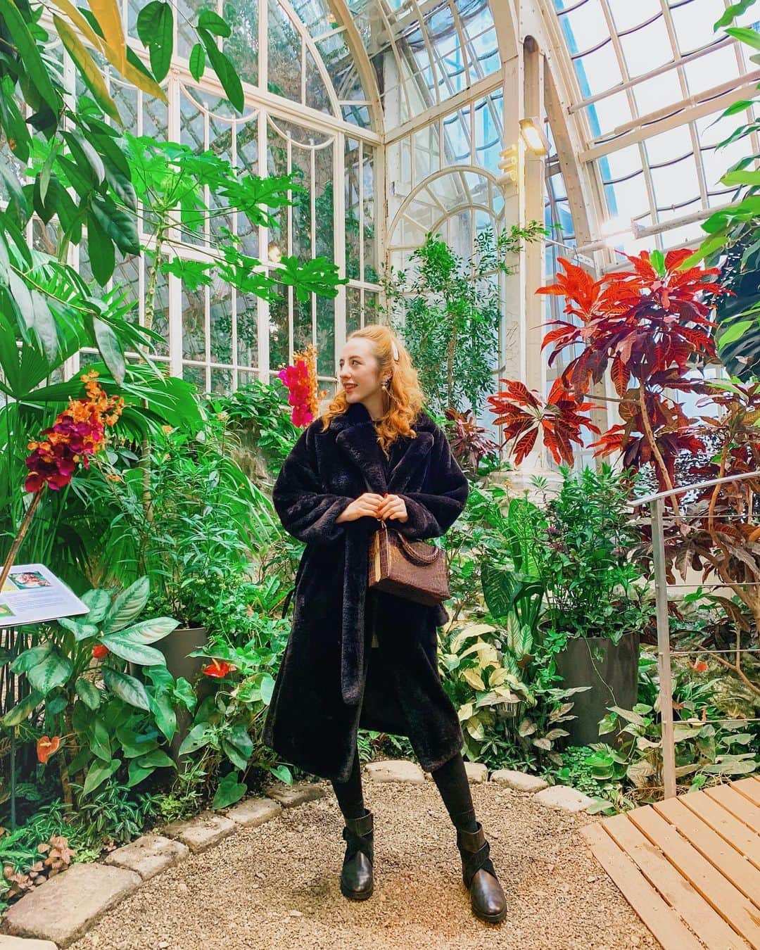ベッキー・クルーエルのインスタグラム：「the butterfly collector 🦋 whilst in Vienna in January we came across this beautiful Art Nouveau Palm House which houses a butterfly enclosure. ⁣ ⁣ You can go into the humid tropical room and see how many you can find! ⁣」