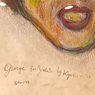 のインスタグラム：「前回の絵の続き。  清志郎さんは僕がジョージハリソンに似てると言っていつも僕の事を「ジョージ　ジョージ」と言ってました。  なので、この絵の下には「George for YOHITO」とのサインが！」