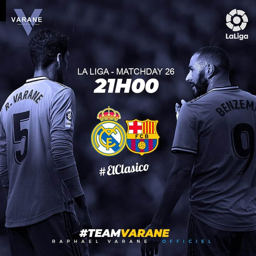 ラファエル・ヴァラーヌさんのインスタグラム写真 - (ラファエル・ヴァラーヌInstagram)「Match Day #ElClasico - 21H00 - 🏟⚽️🔥 #TeamVarane #RMLiga」3月1日 18時41分 - raphaelvarane