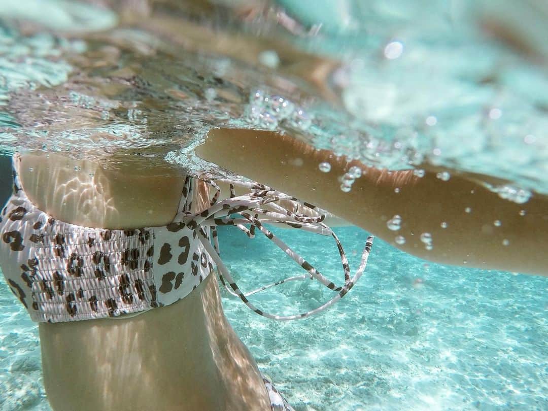 岡田美季さんのインスタグラム写真 - (岡田美季Instagram)「このBikiniは光に当たるとすごく綺麗な色でお気に入り🐚💜 柄生地のBikiniはとってもfit感があり本当に着やすくておすすめです😍 2枚目は水中でカメさんに会って一緒に泳げた🐢💕 #モルディブ #maldives #bikini #swimwear #room306contemporary」3月2日 22時16分 - mikiokada0225