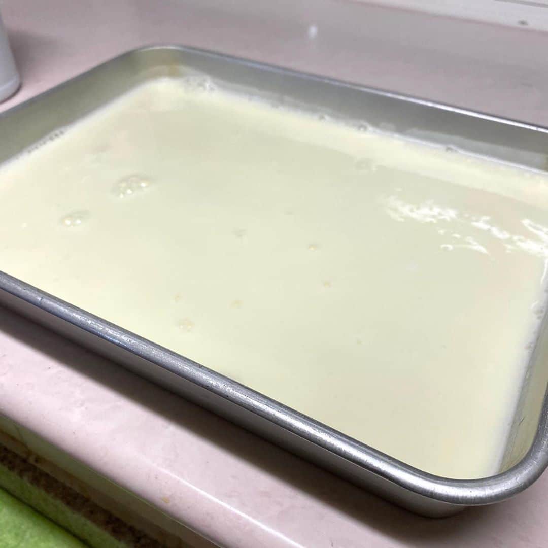 野間美由紀のインスタグラム：「牛乳かん作成中。 レシピはこちらを参照しました。  https://cookpad.com/recipe/2310175」
