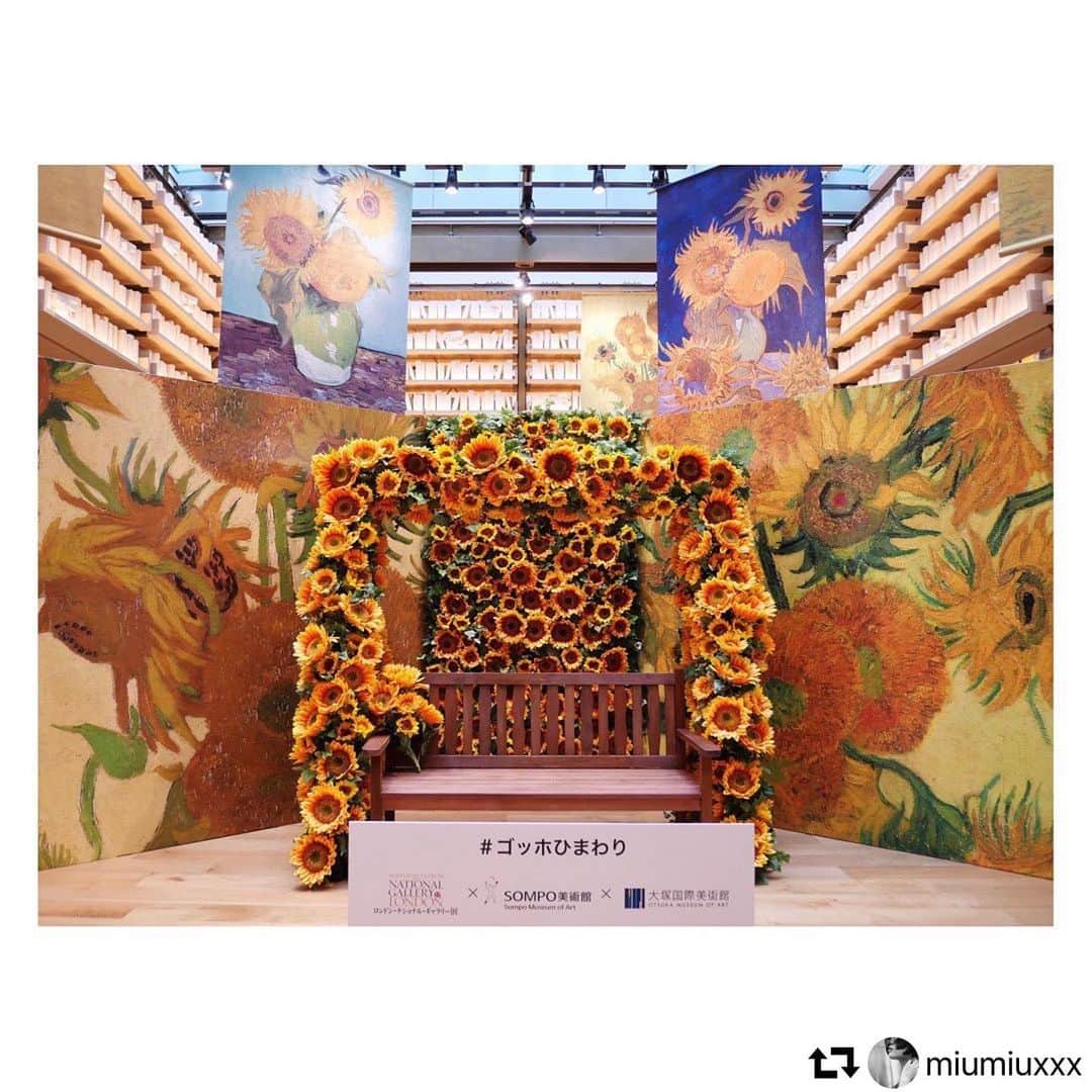 古賀陽子のインスタグラム：「SOMPO美術館 リニューアルオープンのポスターは、GINZA SIX 蔦屋書店で開催中のイベントでも展示されています🌻✨ 東京に行けないので、写真は @miumiuxxx 様よりリポストさせてもらいました☺️ #repost @miumiuxxx ・・・ - ［2020-16］ ロンドン・ナショナル・ギャラリー所蔵 ゴッホ「ひまわり」来日記念 特別イベント  会場：銀座 蔦屋書店  会期：2020/2/28-3/8 - 国立西洋美術館で開催される『ロンドン・ナショナル・ギャラリー展』で、ロンドン・ナショナル・ギャラリー所蔵のゴッホ《ひまわり》が初来日することを記念したイベント。 ゴッホが描いた全７点の花瓶に入った《ひまわり》について、背景などを解説しています。 先ずはSOMPO美術館（旧東郷青児記念損保ジャパン日本興亜美術館）にて常設展示されている《ひまわり》。 5番目に描かれたもので、4番目に描かれたロンドン・ナショナル・ギャラリー所蔵の《ひまわり》を元に再制作した作品だと考えられています。 続いてかつて日本にあったもう1枚の《ひまわり》。 2番目に描かれ、残念ながら阪神大空襲で焼失したとされていますが、大塚国際美術館が陶板で原寸大で再現し、常設展示しています。 なんなら7点全て揃ってますけど。 そして今回来日する《ひまわり》。 SOMPO美術館のこけら落としが5月28日からなので、東京で《ひまわり》を2枚同時に観られることに！ でも開幕が延期になり、この先どうなるのだろう…。 早く新たな開幕日が決まるといいな。 先着で貰える「ひまわり新聞」は予習にぜひ。 ————————————————— #ロンドンナショナルギャラリー #ロンドンナショナルギャラリー展 #国立西洋美術館 #SOMPO美術館 #大塚国際美術館 #GINZASIX #銀座蔦屋書店 #museum #exhibition #artmiu2020」