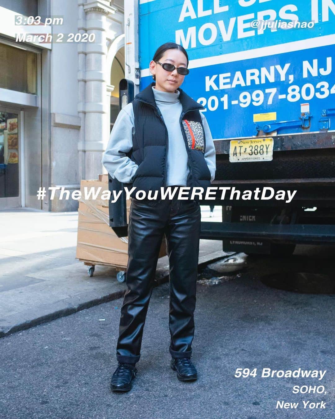筒井心一のインスタグラム：「@jjuliashao on 594 #Broadway at 3:03 pm, March 2 2020, #NewYork ﻿ #OutfitOfTheDay = #TheWayYouWEREThatDay #TWYWTD #ShinichiTsutsui」