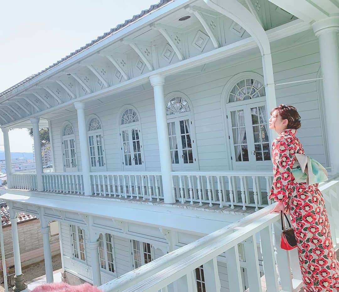 のインスタグラム：「和×洋👘🏰 たまたま帯の色も合ってた🤗 . . . . . #松江 #松江城 #島根 #島根旅行 #旅行 #着物 #和服 #和装 #玉造温泉 #trip #Japan #shimane #kimono」