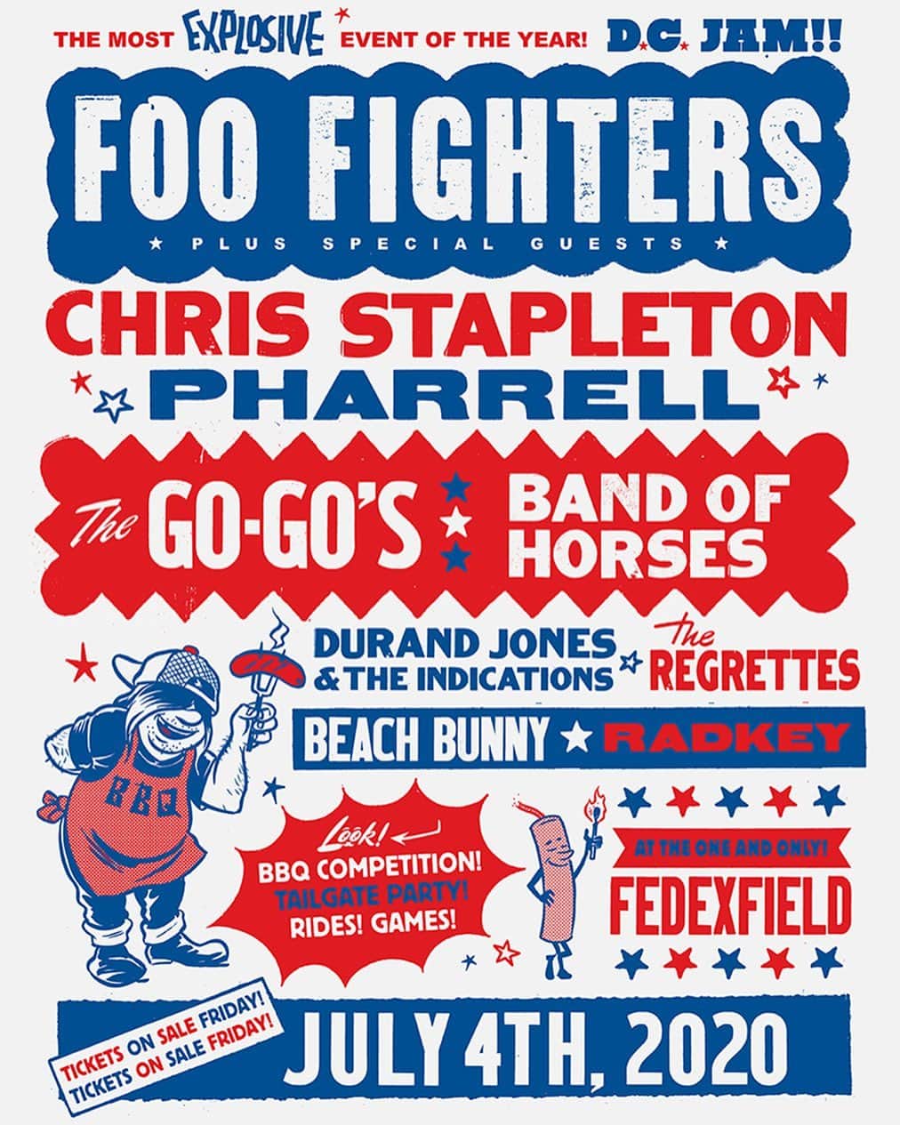 フー・ファイターズのインスタグラム：「Welcome to D.C. JAM !! July 4th @ FedExField Sign of the horns Join Foos in celebrating 4th of July & the 25th birthday of the first album. Pre-sales start TODAY at 12pm ET check your in boxes for codes! Link in bio!!! #DCJAM」