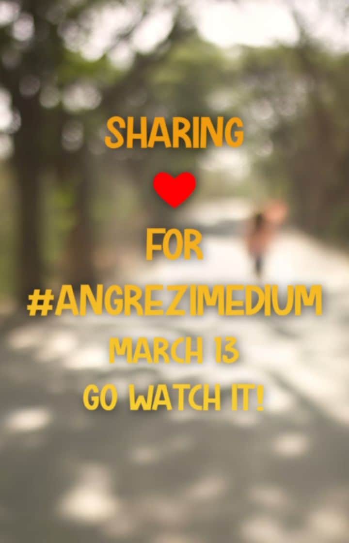 アリア・バットのインスタグラム：「Sharing ❤ for #AngreziMedium. @irrfan @homster #dineshvijan @maddockfilms @anaitashroffadajania  @lakshmilehr 🎶@soulfulsachin @jigarsaraiya 🎤@vishaldadlani 🎥 @ss_pillai」