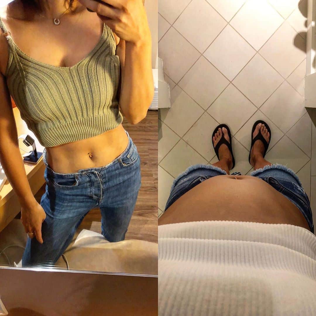 彩海のインスタグラム：「. . . Me when I wake up  V.S me after grain of rice. lol . . . . #胃下垂ではない #毎日これ #食べたらお腹出る」