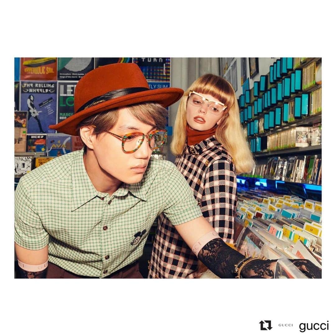 カイさんのインスタグラム写真 - (カイInstagram)「#Repost @gucci with @make_repost ・・・ Unveiling the new #GucciEyewear campaign featuring #KAI @zkdlin—from K-pop bands @weareone.exo and @superm—captured inside the @amoebahollywood music record store with its stacks and shelves of vinyl, tapes, CDs and videos. Shot by filmmaker and photographer #HarmonyKorine, the campaign art directed by @christophersimmonds with creative direction by @alessandro_michele highlights the #GucciSS20 sunglasses collection. Discover more through link in bio. #AlessandroMichele」3月5日 13時36分 - zkdlin