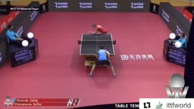 ガリア・ドボラクのインスタグラム：「When you lose cause your opponent is simply better but at least you have an ok point to post ☺ #ittfqataropen @sofia.polcanova @ittfworld @rfetm #tabletennis」