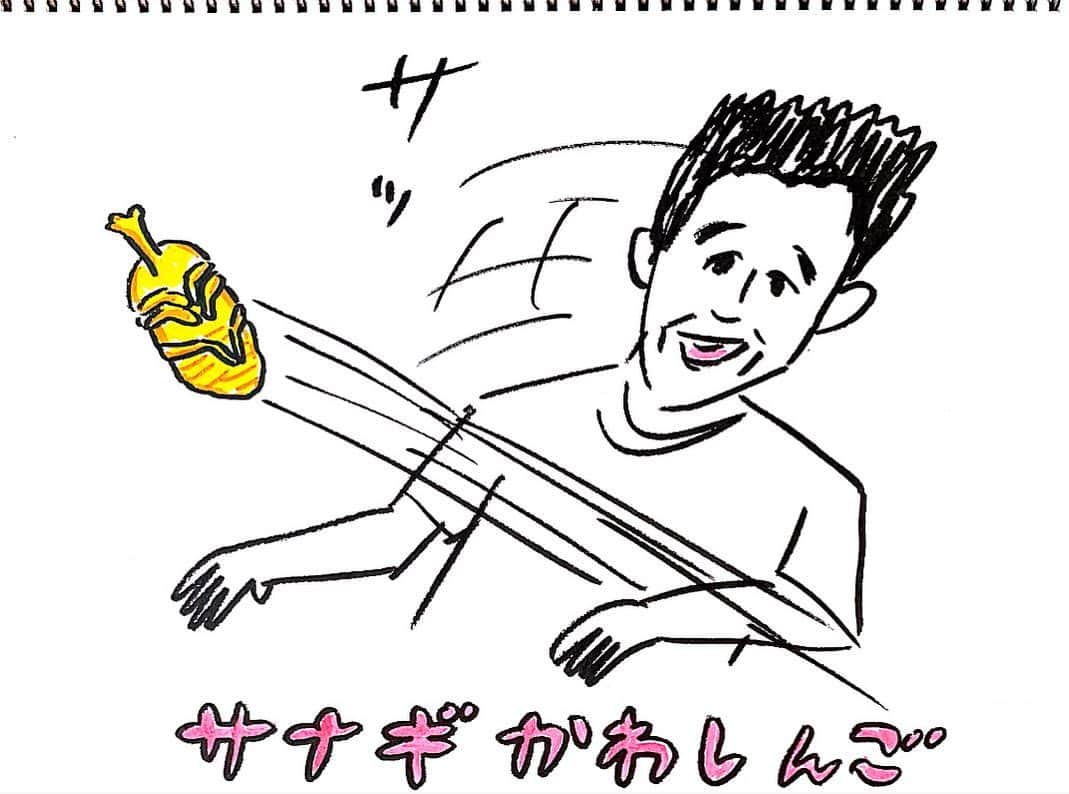 おほしんたろうのインスタグラム：「今日は柳沢慎吾さんの誕生日だったので、サガテレビの中継で「サナギかわしんご」（サナギをかわしているから）を描きました！ . . . . . #おほまんが#マンガ#漫画#インスタ漫画#イラスト#イラストレーター#イラストレーション#柳沢慎吾#誕生日#サガテレビ」