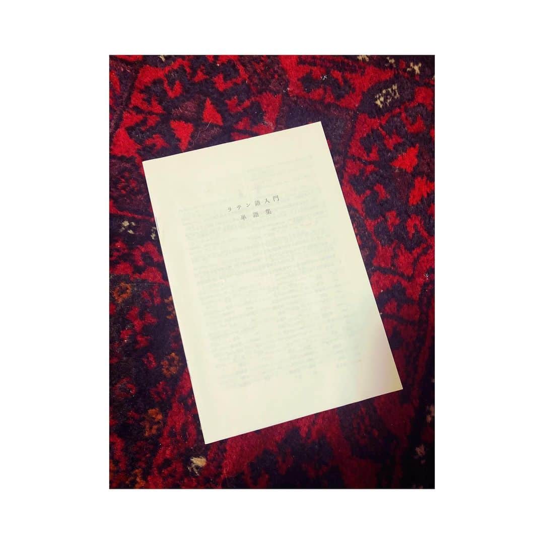 Baekのインスタグラム：「今日は早く帰宅してまた少し片付け、していたら大学生の時のものがいろいろでてきました。 これは一年生の時にきいてたラテン語のテキストの一部。 武蔵美に行った理由の中で一つがラテン語学びたい！ていうことだったけどまだ日本語もそんなに上手じゃない時に日本語でラテン語の文法を学ぶのが難しすぎてちゃんと勉強できなかった…！ でもいま読んでみても、ラテン語はやっぱり綺麗だしいろんな言葉の語源になっていて面白いなーと Dan Brownの小説天使と悪魔が大好きなんですがそこでロバート教授がラテン語や色んなれきしてきな遺物でミステリーを解いていくことも好きです。ラテン語がたくさんでていて面白かった。 言葉ってすき。！」