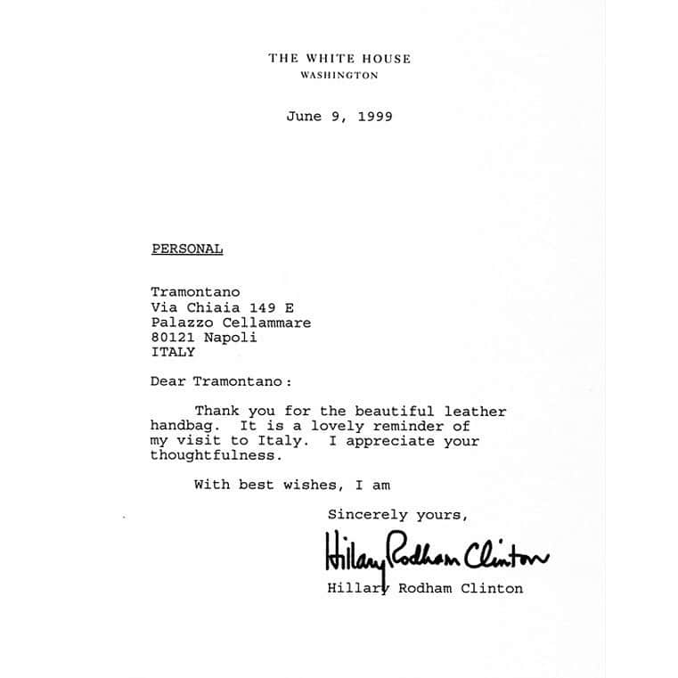 のインスタグラム：「In 1999 a strong and powerful woman like Hillary Clinton chose Tramontano. #womensday #tramontanonapoli #tramontano1865」