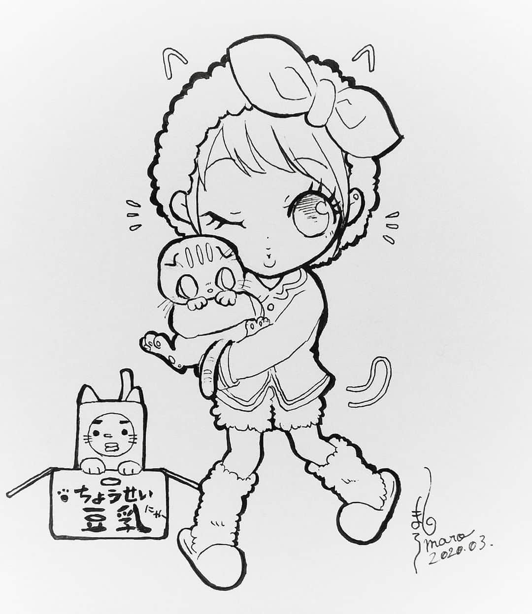 咲本弥生のインスタグラム：「似顔絵いただきました💓😽 シャルちゃんまでありがとう😽💕💕 + + #似顔絵　#猫　#豆乳くん　#リスナーさん #パジャマ配信」