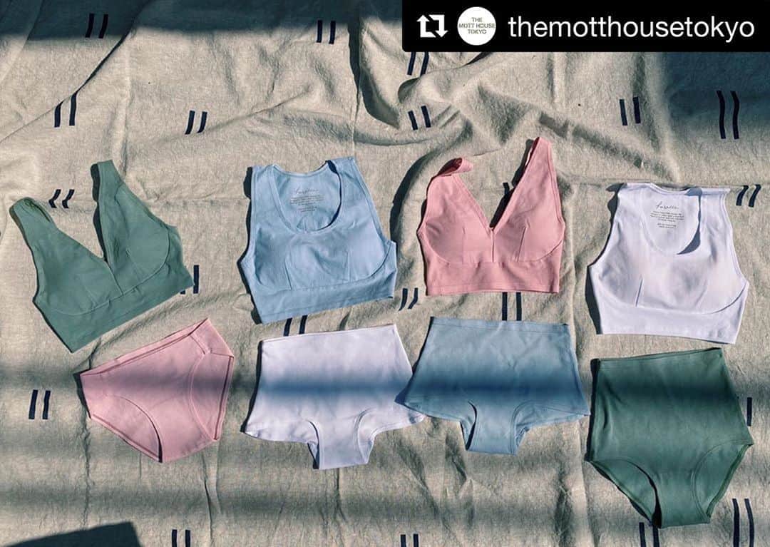 のインスタグラム：「hazelle at THE MOTT HOUSE TOKYO 💛💛 cami croptop, tank croptop in white/light blue/ dusty pink/ sage. Bikini and shorts in white/ light blue/ dusty pink. hi-waist in sage👼 @themotthousetokyo 北参道にあるオシャレで大好きなセレクトショップに置かせてもらってます！！是非見に来てください！👀」