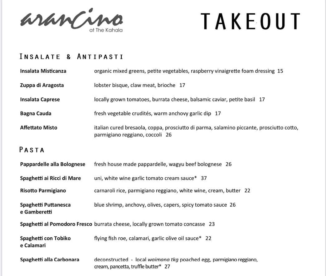 Arancino at The Kahalaのインスタグラム：「We are open for TAKEOUT! Enjoy #arancinoathome ♥️🤙🏽 [lunch 11:30a-2:30p  dinner 5p-9:30p 📞: 808-380-4400]  #arancino #italian #bestitalianfood #hawaii #italianrestaurant #bitesquad #イタリア #italia #hawaiisbestkitchens #honolulu #honolulumagazine #thefeedfeed #frolichawaii #アランチーノアットザカハラ #アランチーノ #イタリアン #ハワイ #おいしい #ホノルル #haleainaawards #ubereats #ハワイ旅行 #ハワイ大好き #パスタ #yelp #localicioustogo#delivery #tomato #takeout」