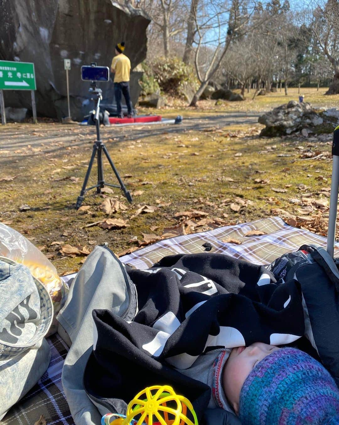 萩原亜咲のインスタグラム：「＊3月21日・世界ダウン症の日＊ 21番目の染色体が3本ということで今日はそんな日らしい。 ワトが産まれるまで知らずに生きてきたことがたくさんあるよ。 もうすぐ9ヶ月になる娘はやっと寝返りができるようになり、まだズリバイもしないし基本あんまし動きません。 ダウン症の子たちには私たちより時間がゆっくり流れているようでのんびりなのです。 障がいって何だろなぁ…？ ワトを産んでから日々考えること。 しかし、毎日のように筋肉も指皮も痛めつけてイテェ言いながらも登ることをやめられず指まで変形させちゃってもなお登り続ける…クライマーの方がよっぽど超変人だから！(笑)←全てはコレを伝えたくてここに書いたw 障がいに対してどこか少しどんよりした暗いイメージを持っていた自分がいたけど、何だったんだろなぁアレ？ 知らない事への恐怖かな。 今ここにあるのが私ら家族で子どもの成長と自分らのクライミングを楽しむ。 何ら変わりない日常。 とにかく無事元気に産まれてきてくれて健康で日々穏やかに過ごせていることに感謝！！ありがとう杷杜。 そんな事を思う良い天気の一日でした。」