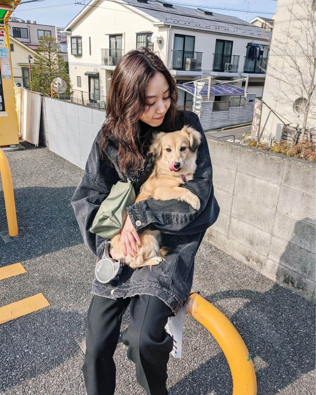 Shiho Sasakiのインスタグラム：「久しぶりにツーショット🐶 こんなに大きくなりました✌️ 気温も高くなってきたから、お散歩も気持ちいいね🌸 @adidastokyo ✖︎ @moussyofficial  のナイロンショルダーBagは収納力もあって使い心地抜群👏 #MOUSSY #MOUSSYSNAP #adidas_MOUSSY #adidas」