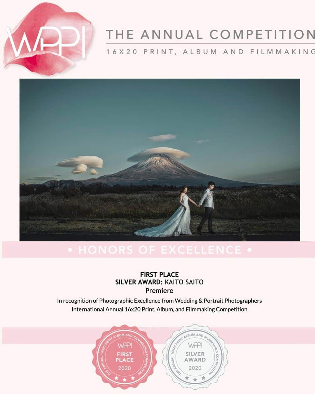 Decollte Wedding Photographyさんのインスタグラム写真 - (Decollte Wedding PhotographyInstagram)「🎉Winner of WPPI Competition 🎉﻿ PREMIUM Category -Premier﻿ 🌟 1st Place @studioaqua_kaito ﻿ ﻿ #Mtfuji #WPPI #Decolltephotography #Weddingphotographer #weddingphoto #Japan #preweddingphoto #prewedding #japanwedding #landscape #overseasprewedding #日本 #海外婚紗  #日本婚紗攝影」3月7日 18時47分 - d_weddingphoto_jp