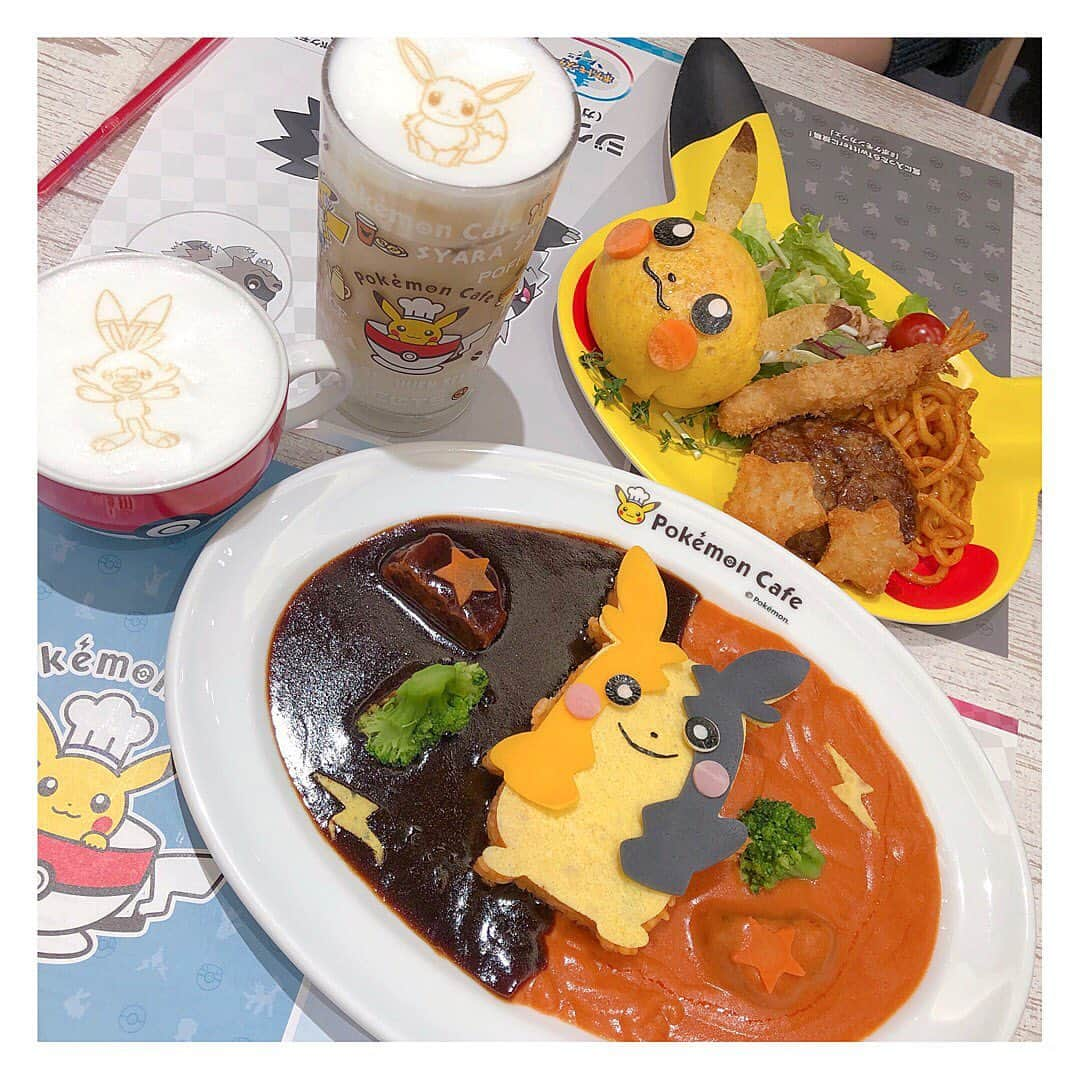 松永杏奈のインスタグラム：「念願のポケモンカフェ🌟私はモルペコのオムライスとヒバニーのラテ頼んだ💕 . . . . . . #ポケモンカフェ #日本橋 #pokemoncafe #pokemon #モルペコ #ヒバニー」