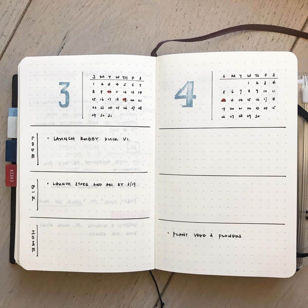 Dara M.さんのインスタグラム写真 - (Dara M.Instagram)「Bi-monthly goal setting. Needed a place to keep me focused on what’s important in the near future. I also dig the ghosting in Moleskine. Pristine paper makes me nervous. 😏 #bulletjournal #plannercommunity #functionalplanning #minimalistplanner #moleskine #pocketplanner」3月8日 2時51分 - gothamhaus