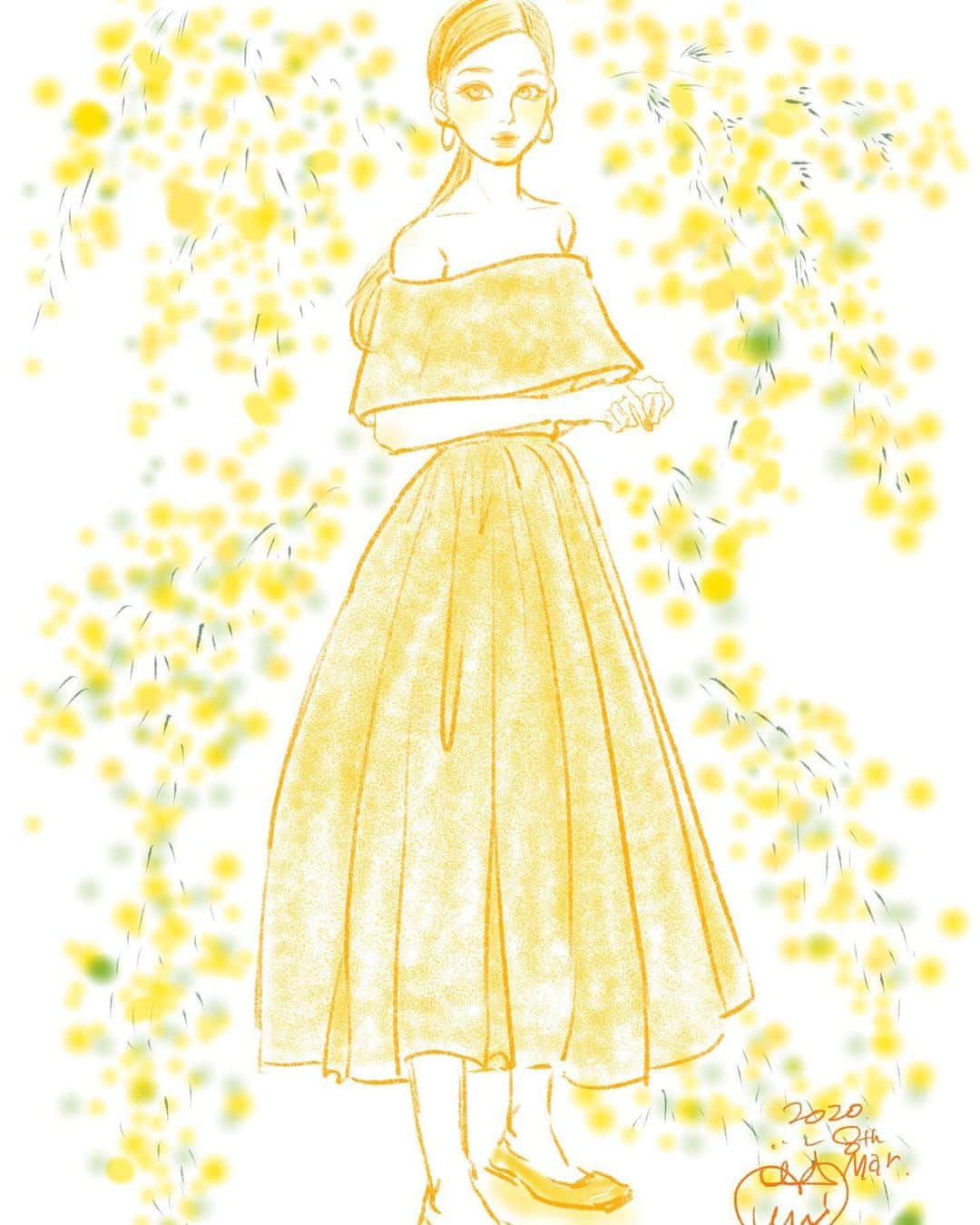 おおたうにさんのインスタグラム写真 - (おおたうにInstagram)「🌼mimosa girl🌼 #国際女性デー #internationalwomensday #mimosa #illustration #drawingeveryday #outaunismygirl #おおたうに #calendargirl」3月8日 17時26分 - outa_uni