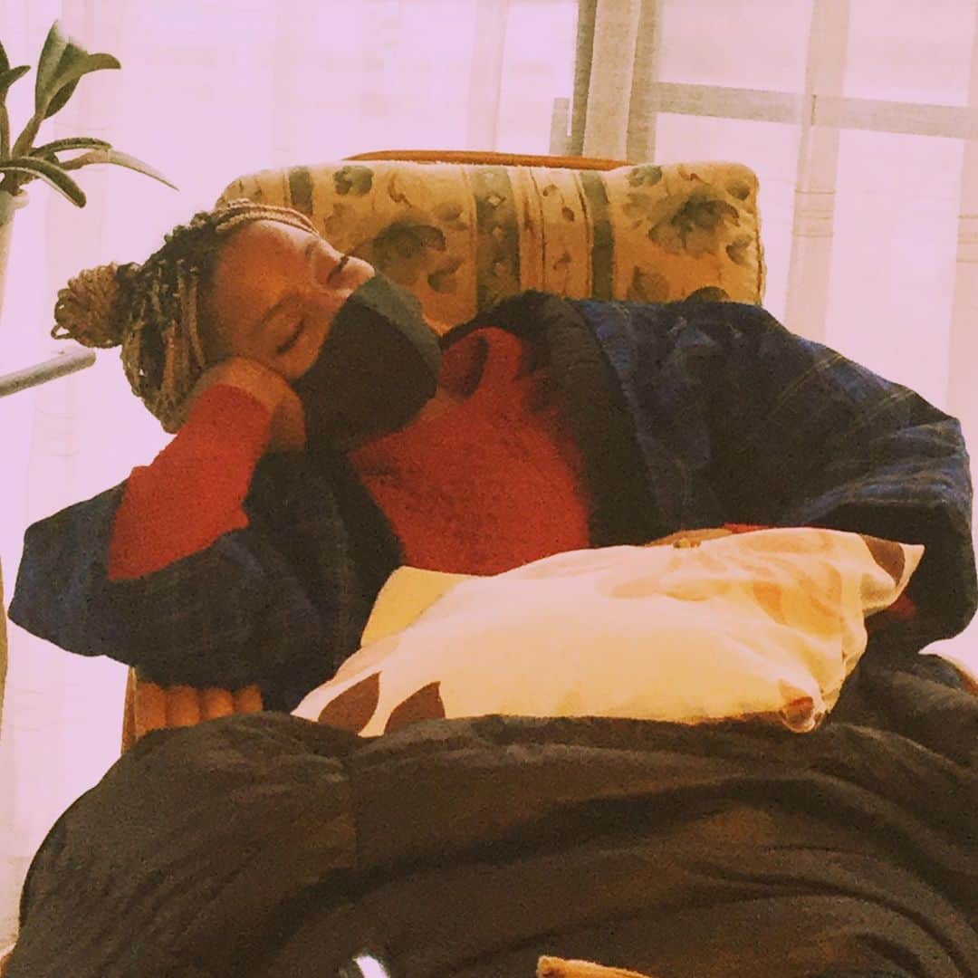 Mikoのインスタグラム：「Miko has fallen asleep. （人のウチで半纏きて幸せそうに。） #ドテラ」