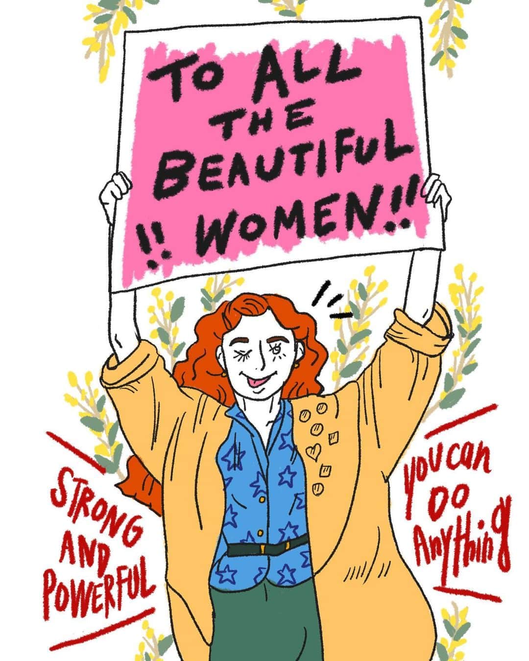 nanamyのインスタグラム：「💪🧡International Women's Day🧡💪 We're all strong, beautiful and have powerful voice to share! 🌎　母になったり、バリバリキャリアを積んだり、やりたいことを実現したり、力をもらえる女友達がたくさんいることが何よりも刺激になる！ ・ #Internationalwomensday #women #power #drawing #girl #illustration #mimosa #empowerment #artwork」