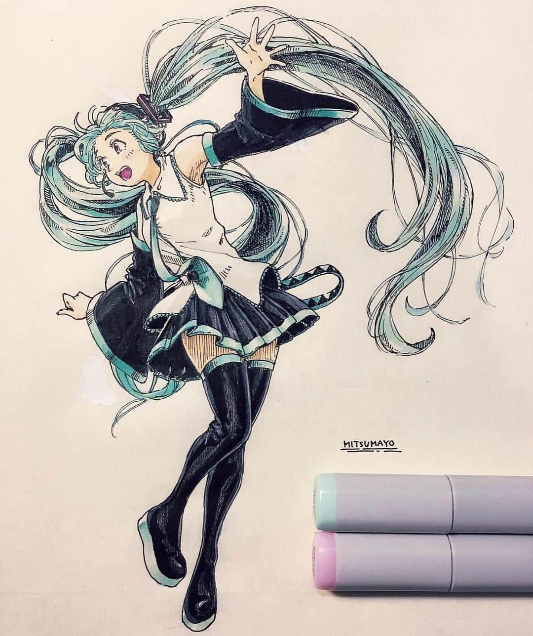 みつまよのインスタグラム：「#ミクの日 ということで今まで描いたミクちゃんまとめました🌞こう見るとあんまり描いてないですね」