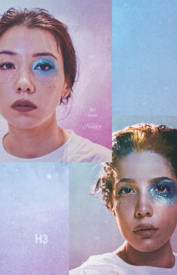仲里依紗のインスタグラム：「@iamhalsey のnewアルバムManicのジャケ写メイクを @nasup ちゃんとやってみたよ💙💙💙💙メイクYouTube撮ってるみたいでとってもたのしかった🥰💄 恐れ多いですが…ホールジーに似てると最近よく言われるの😂✨うれしみすぎ🥺💙」