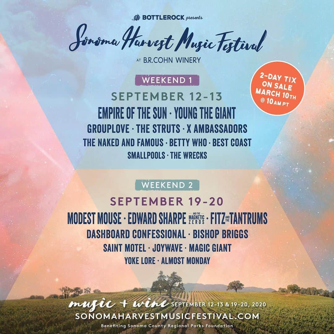 エンパイア・オブ・ザ・サンのインスタグラム：「Sonoma Harvest Festival 2020 ! Tix on sale tomorrow ⁣ ⁣ #SonomaHarvestMusicFestival」