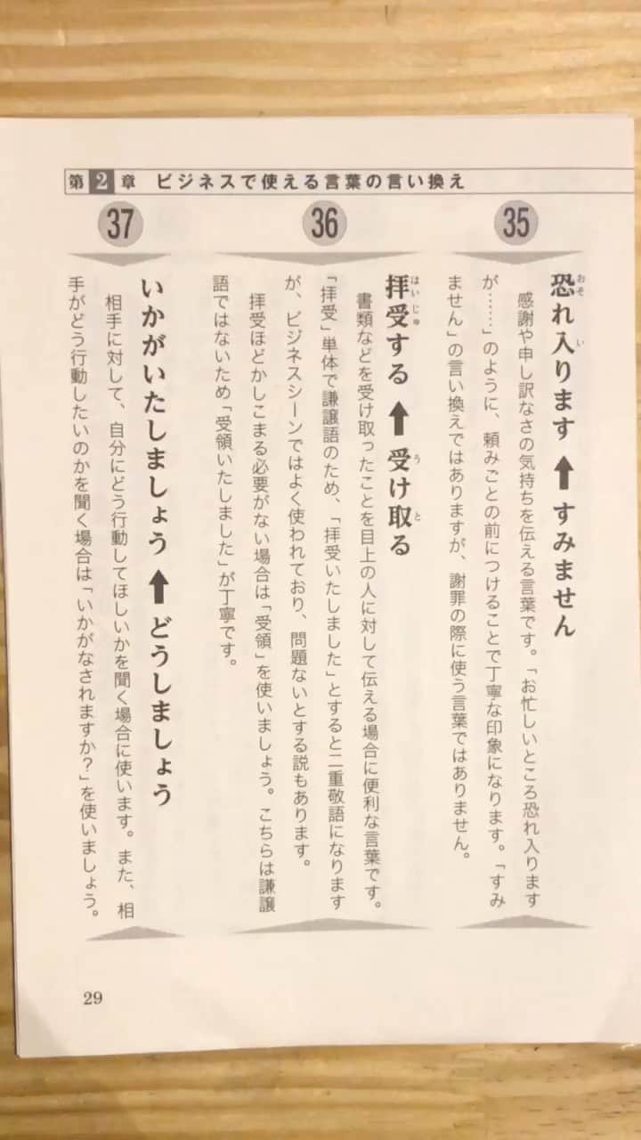のインスタグラム：「すみません→恐れ入ります 受け取る→拝受する どうしましょう→いかがいたしましょう」