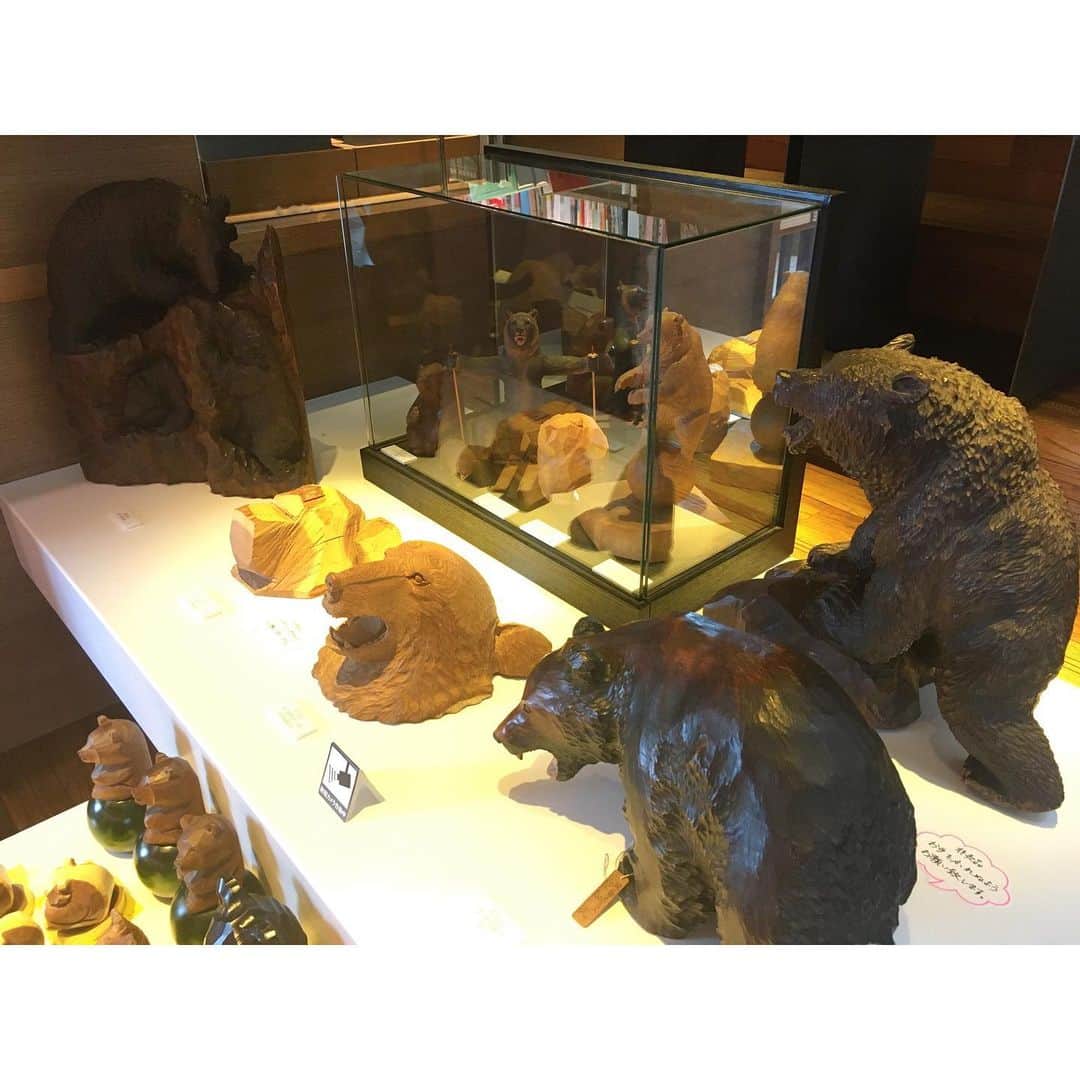 代官山 蔦屋書店　DAIKANYAMA T-SITEさんのインスタグラム写真 - (代官山 蔦屋書店　DAIKANYAMA T-SITEInstagram)「北海道から100点以上の木彫り熊がやってきました。お馴染みの鮭熊から愛くるしいものまで、表情豊かな熊たちが一堂に会しています。木彫り熊の魅力に触れられる一冊「熊彫図鑑」@tokyo903 他関連書籍とご一緒に木彫り熊の世界をお楽しみください。 ﻿ --﻿ 『熊乃屋阿野みやげ店～北海道民芸と木彫り熊〜』﻿ 2020年3月10日(火)〜31日(火)﻿ 代官山 蔦屋書店 2号館1階ギャラリースペース﻿ ﻿ 北海道の木彫り熊は、昭和30～50年頃に北海道観光ブームとともに土産物として大量に製造・販売され、そのなかで多くの職人も生まれてきました。﻿ しかし、時代の流れや生活様式の変化とともに土産物としての需要が減り、技術の継承も十分になされないまま職人の高齢化などによって、木彫り熊の製造は消滅しつつあります。﻿ ﻿ そんな状況のなか、木彫り熊の価値やイメージが単なる土産物から少しずつ変わりはじめています。アイヌ文化の伝承・保全活動の盛り上がりや「八雲町木彫り熊資料館」の開館、アイヌの熊彫り職人・彫刻家である藤戸竹喜さんの日本各地での展覧会、また東京903会「熊彫図鑑」（プレコグ・スタヂオ）の刊行に合わせた貴重な木彫り熊の展示など、広い世代から新たな関心を集めています。﻿ ﻿ 今回のフェアでは鮭を咥えた荒々しい姿の木彫り熊以外にも、土産物としてのチープなものから彫刻として巧みなものまでをご紹介します。その幅の広さや面白さといった木彫り熊の魅力にぜひ触れてみてください。﻿ ﻿ --﻿ 熊乃屋阿野みやげ店　プロフィール ﻿ 昭和40年頃創業。﻿ 北海道支笏洞爺国立公園内にある昭和新山にて北海道民芸を扱う土産店。﻿ 二代目店主の阿野洋二郎の頃より、店主自ら熊彫りとしても活動を続け、オリジナルの木彫り製品の商品開発など、木彫り熊、ニポポなどの北海道民芸の木彫り品を扱う木彫民芸品の製造・卸・販売店となる。﻿ 2018年12月に二代目店主の阿野洋二郎が亡くなり、現在は二代目店主の妻と娘が引き継ぐ形で北海道民芸の木彫り熊が残り続けるようにと土産店を営んでいる。﻿ また、北海道民芸、木彫り熊の魅力をより多くの人々に伝えるために、全国で出張販売・展示も行っている。」3月10日 14時26分 - daikanyama.tsutaya