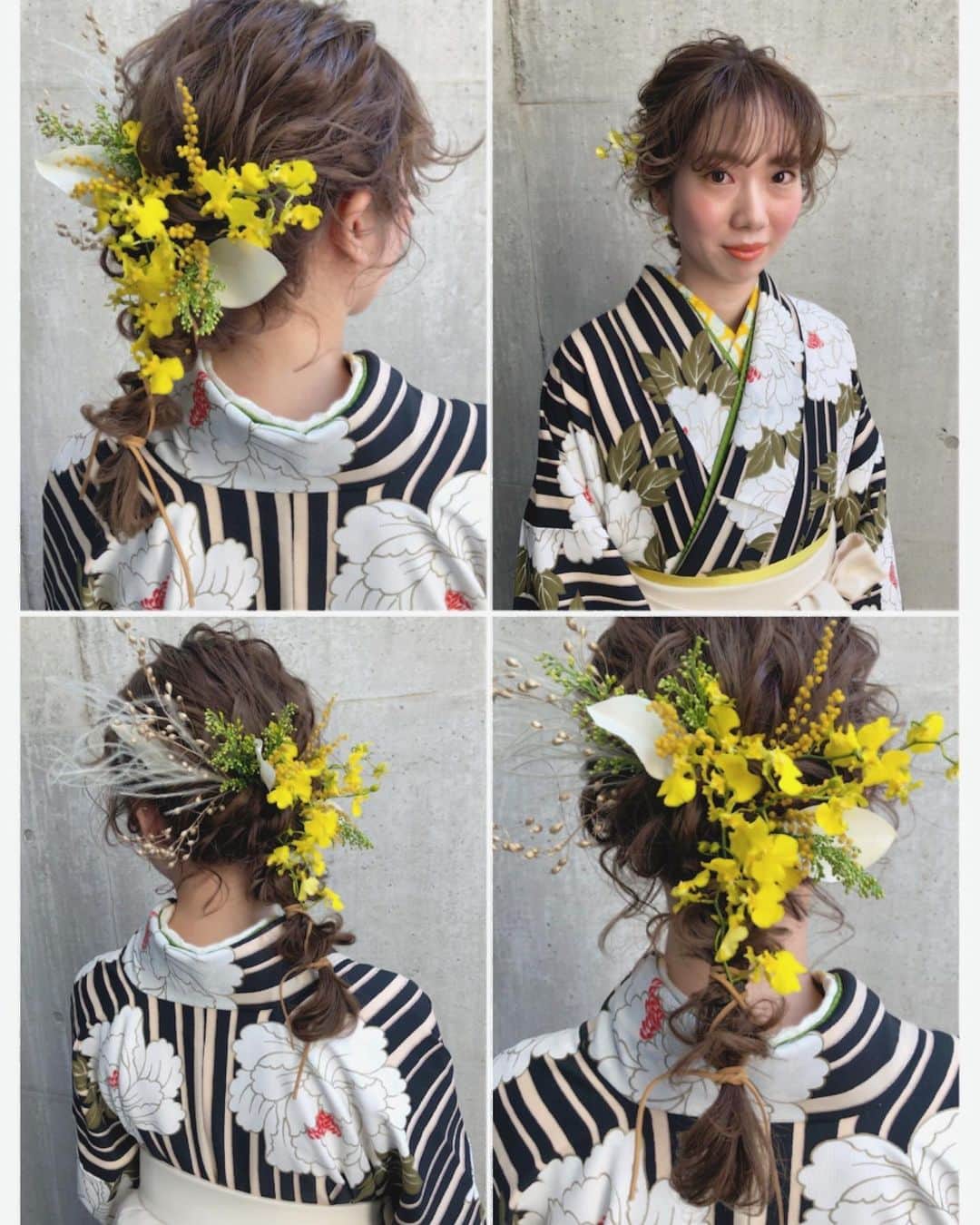河野麻里さんのインスタグラム写真 - (河野麻里Instagram)「・ ・ 生花とドライフラワー を 組み合わせました  黄色🍋🍋🍋 かわいい ・ ・ #マリhair #浜松市 #卒業式ヘア」3月12日 19時41分 - brillantmari
