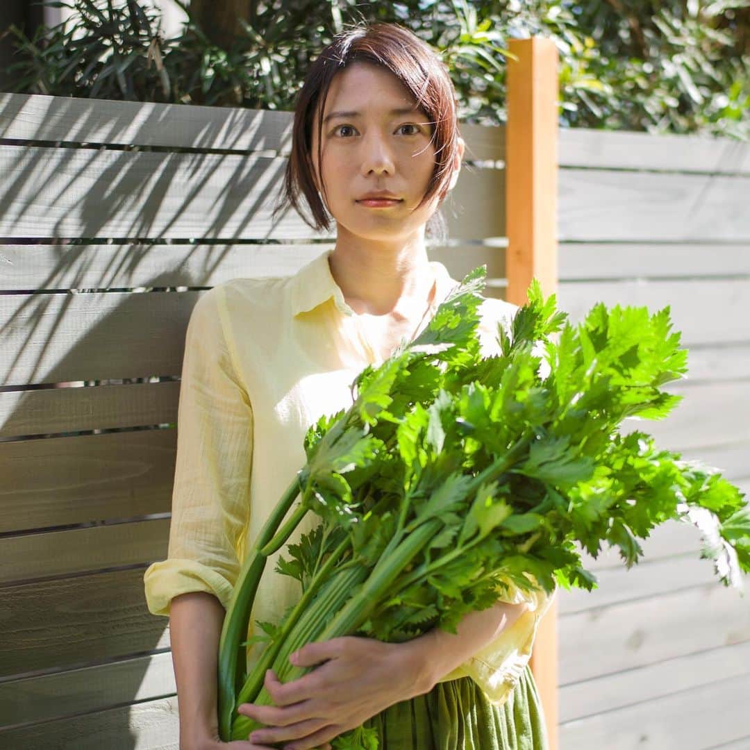 kaicoのインスタグラム：「今 手のひらを見ても 今 顔に優しい風も 今 目に眩しい光も  全部が本物かなんて 誰が証明出来るだろう  今 自分を取り巻く"モノ"全てが ただ 必要だから側にあるのだ  普段ならば出会えないはずの 立派なセロリにため息が出た  本来ある姿のまま ここにいてくれた  わたしに必要だから あったのだな、と  わたしは素直に  嬉嬉と抱えている ﻿#セロリ #セロリー #celery #セロリとわたし #〇〇とわたし  #me #vegitable #delistagram #delistagrammer #food  #art #野菜 #旬  #ときめき #sparkjoy #DIY #photooftheday #自然光 #photoshooting #husbandphotographer  #嫁グラフィー #嫁グラフィーの嫁 #甲斐麻美 #エッセイ」