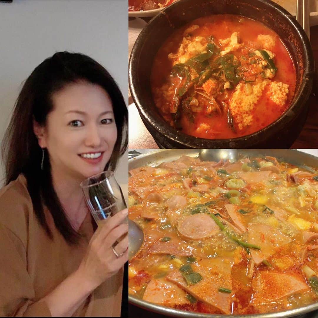 岡安弥生さんのインスタグラム写真 - (岡安弥生Instagram)「無性に辛いものが食べたくなるのは、ストレスが溜まってるらしいです(≧∀≦)そうなのかしら？気をつけよう#プデチゲ#スンドゥブ#韓国料理#美味しい」3月13日 21時22分 - yayoin3